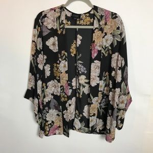 KAIA COLLECTIVE Women’s Black Floral Swim Beach Cover Summer Kaftan Layer - M